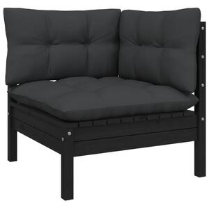 VidaXL Kutna vrtna sofa s jastucima crna od masivne borovine