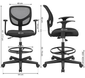 Ergonomska uredska stolica s naslonima za ruke, visina sjedala 55-75 cm, crna
