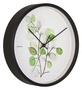 Zeleno bijeli zidni sat u crnom okviru Karlsson Eucalyptus, ø 26 cm