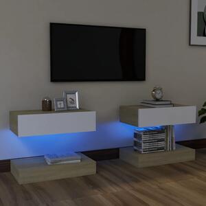 VidaXL TV ormarići s LED svjetlima 2 kom bijeli i boja hrasta 60x35 cm
