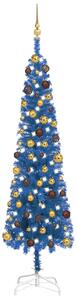 VidaXL Usko božićno drvce s LED svjetlima i kuglicama 210 cm plavo