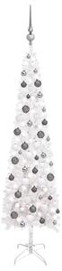 VidaXL Usko božićno drvce s LED svjetlima i kuglicama 150 cm bijelo