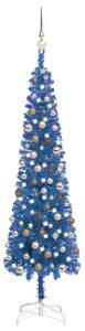 Usko božićno drvce s LED svjetlima i kuglicama 180 cm plavo