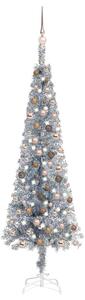 VidaXL Usko božićno drvce s LED svjetlima i kuglicama 180 cm srebrno