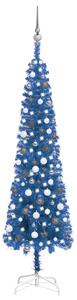 Usko božićno drvce s LED svjetlima i kuglicama 210 cm plavo