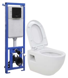 VidaXL Zidna toaletna školjka s ugradbenim vodokotlićem keramička