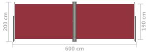 Uvlačiva bočna tenda crvena 200 x 600 cm