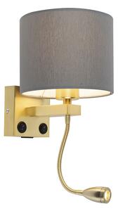 Art deco zidna svjetiljka zlatna s USB-om i siva sjena - Brescia