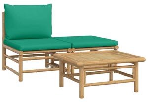 VidaXL 3-dijelna vrtna garnitura od bambusa sa zelenim jastucima