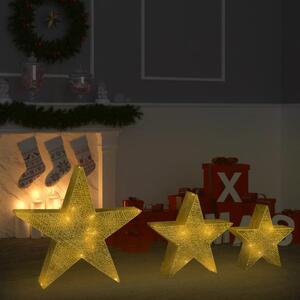 VidaXL Ukrasne božićne zvijezde 3 kom zlatne mrežaste LED