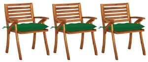 Vrtne blagovaonske stolice s jastucima 3 kom od bagremovog drva