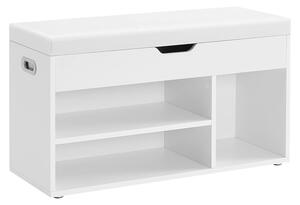 Klupa s policama za cipele i spremištem ispod sjedala 80 x 44 x 30 cm, bijela | VASAGLE