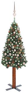 VidaXL Tanko osvijetljeno božićno drvce s kuglicama zeleno 210 cm PVC