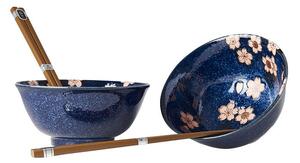 Set od 2 plave keramičke posude i štapića za jelo MIJ Pink Sakura
