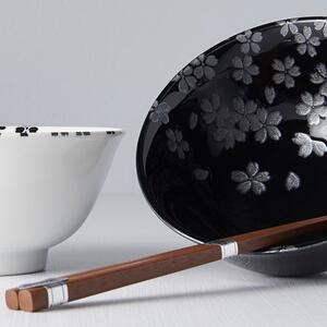 Set od 2 crno-bijele keramičke zdjele i štapića za jelo MIJ Sakura