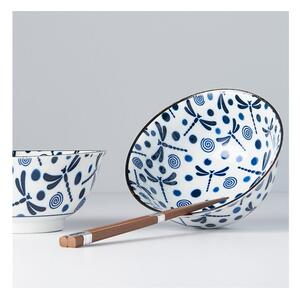 Set od 2 plavo-bijele keramičke zdjele i štapića za jelo MIJ Blue Dragonfly
