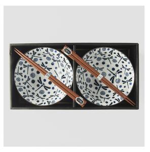Set od 2 plavo-bijele keramičke zdjele i štapića za jelo MIJ Blue Dragonfly