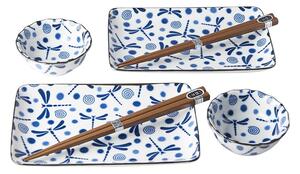6-dijelni set plavo-bijelog keramičkog posuđa za sushi MIJ Blue Dragonfly