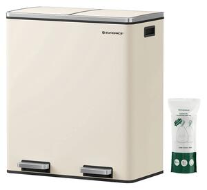 Dvostruka kanta za smeće, 2 x 30 l, uključeno 15 vreća za smeće, krem bijela | SONGMICS