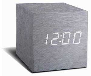 Siva budilica s bijelim LED zaslonom Gingko Cube Click Clock