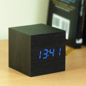 Crna budilica s plavim LED zaslonom Gingko Kliknite Cube Clock
