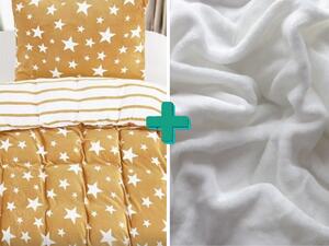 2x posteljina od mikropliša ZVIJEZDE bež + plahta od mikropliša SOFT 180x200 cm bijela