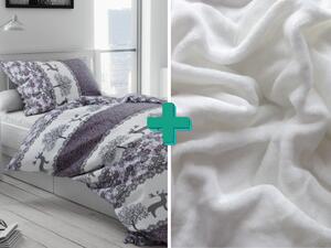 2x posteljina od mikropliša BOŽICNI SOBI siva + plahta od mikropliša SOFT 180x200 cm bijela