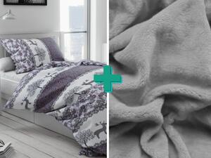 2x posteljina od mikropliša BOŽICNI SOBI siva + plahta od mikropliša SOFT 180x200 cm svijetlo siva