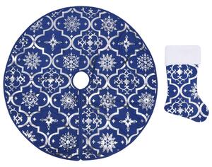 VidaXL Luksuzna podloga za božićno drvce s čarapom plava 122cm tkanina