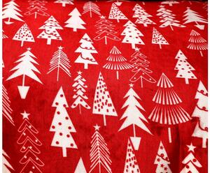 Posteljina od mikropliša CHRISTMAS TREES crvena + plahta od mikropliša SOFT 90x200 cm bijela