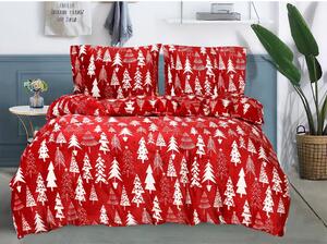 2x posteljina od mikropliša CHRISTMAS TREES crvena + plahta od mikropliša SOFT 180x200 cm bijela