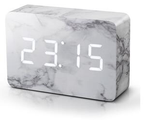 Siva budilica s bijelim LED zaslonom u mramorovom dekoru Gingko Brick Click Clock
