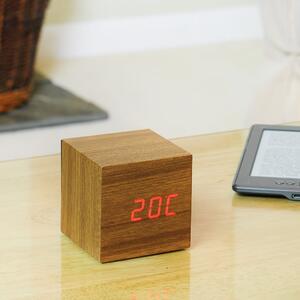 Svijetlosmeđa budilica s crvenim LED zaslonom Gingko Cube Click Clock