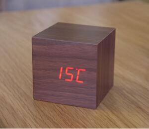 Tamnosmeđa budilica s crvenim LED zaslonom Gingko Cube Click Clock