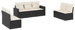 VidaXL 7-dijelni set vrtnih sofa od poliratana s jastucima crni