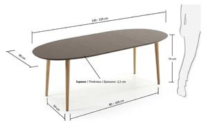 Sivi ovalni blagovaonski stol na razvlačenje Kave Home Oakland, 140 x 90 cm