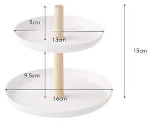 Bijeli stalak s 2 zdjele za skladištenje s detaljima od bukovine YAMAZAKI Tosca