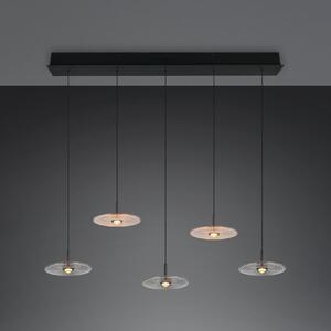 Trio Lighting LED viseća lampa Sirena, crna/jantar/dimljena, 104 cm, staklo, 5 svjetiljki, prigušiva, Bež, Dnevni boravak/blagovaonica, Staklo