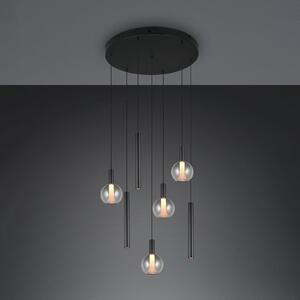 Trio Lighting Melaro LED viseća svjetiljka, Ø 59 cm, crni metal/staklo, CCT, 7 svjetala, prigušiva, Crno, Dnevni boravak/blagovaonica, Metal