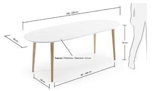 Bijeli proširiv blagovaonski stol s bijelom pločom stola 90x140 cm Oqui – Kave Home