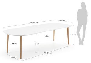 Bijeli proširiv blagovaonski stol s bijelom pločom stola 100x160 cm Oqui – Kave Home