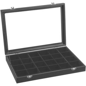 Kutija za nakit s 24 pretinca, vitrina za prstenje, 35 x 24 x 4,3 cm, crna | SONGMICS