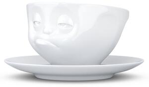 Bijela porculanska šalica s tanjurićem, mrzovoljan, 58products