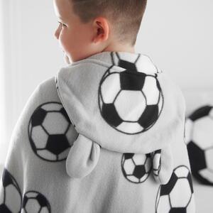 Svijetlo siva dječja dekica s kapuljačom od flisa 90x125 cm Football – Catherine Lansfield