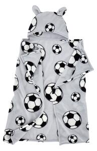 Svijetlo siva dječja dekica s kapuljačom od flisa 90x125 cm Football – Catherine Lansfield
