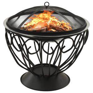 VidaXL 313360 2-in-1 Fire Pit and BBQ with Poker 59x59x60 cm Stainless Steel