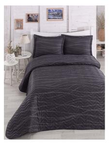 Tamno sivi lagani prošiveni prekrivač za bračni krevet s jastučnicama Verda Gray, 200 x 220 cm