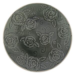 Tamnozeleni ukrasni tanjur Antic Line Rose, ⌀ 25,5 cm