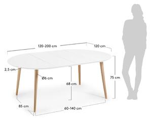 Bijeli proširiv blagovaonski stol s bijelom pločom stola ø 120 cm Oqui – Kave Home