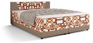 Zondo Bračni krevet Boxspring 140 cm Linda (uzorak + svijetlosmeđa) (s madracem i prostorom za odlaganje). 1046621